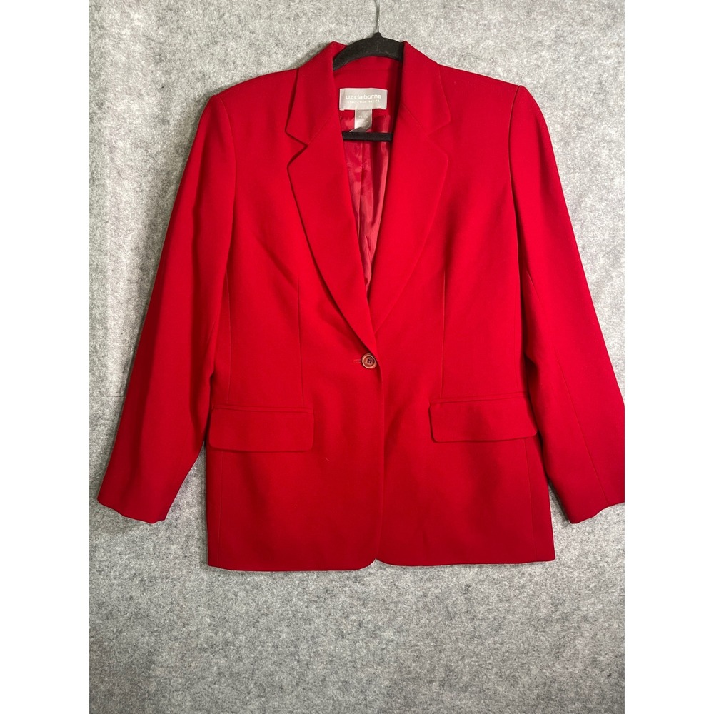 Liz Claiborne Collection Petite Red Single Button Blazer Jacket Womens Size 10P